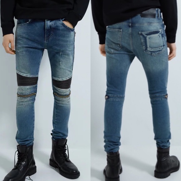 Zara Other - Zara Man Padded Leather Knees Moto Jeans w/Zippers